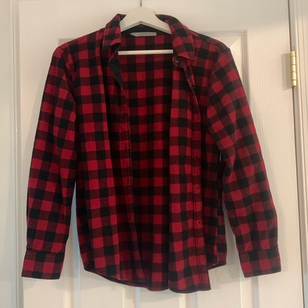 Lee Riders Women’s fleece button up plaid sweat shirt, size SP